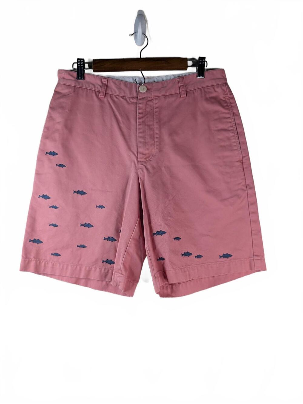Vineyard Vines 100% Cotton Pink Chino Club Shorts w/ Embroidered Fish Size 32‎